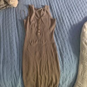 Sleeveless Beige Ribbed Dress